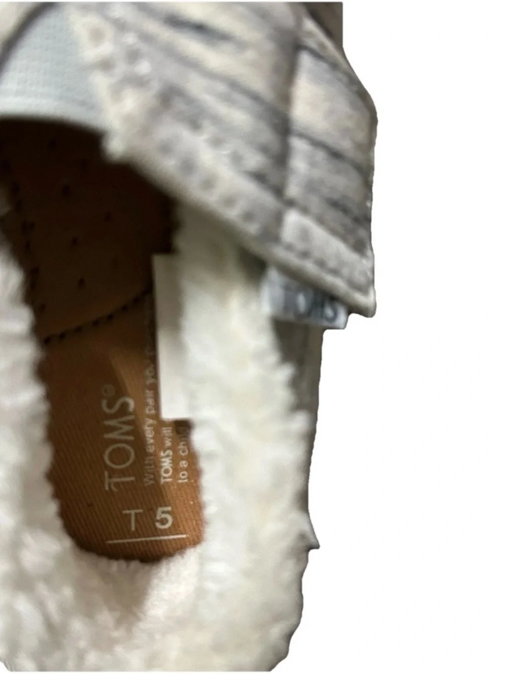 Toddler Girl White Grey Toms Slip On Shoes Size 5